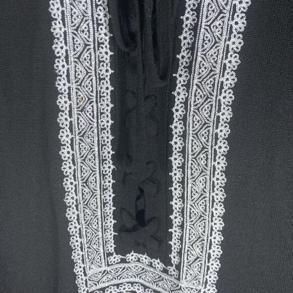 NANETTE LEPORE black white floral embroidery merino wool long sleeve dress XS - Picture 6 of 15